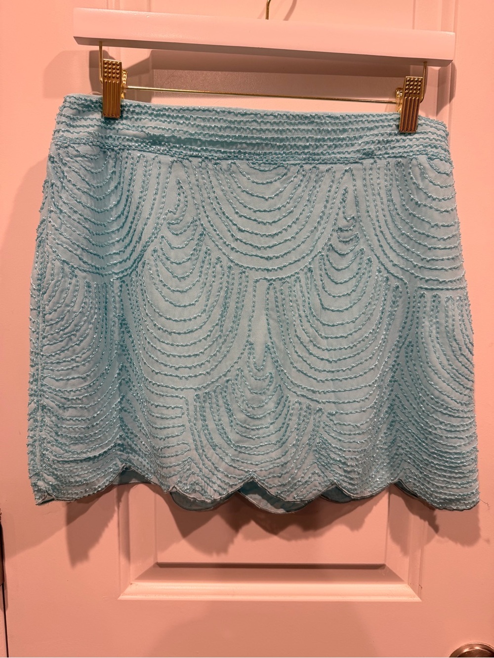 verty Light Blue Beaded Scallop-Edge Mini Skirt